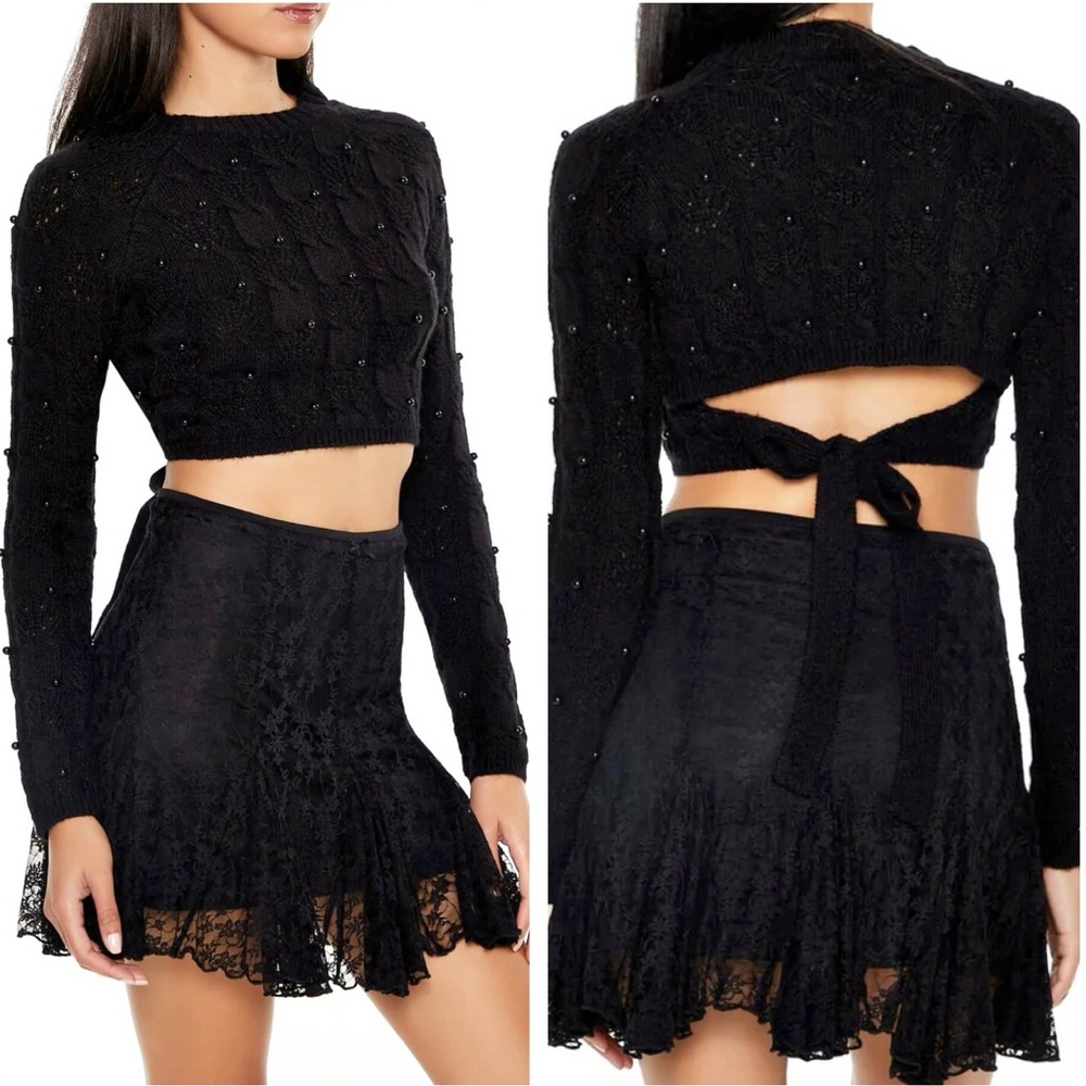 Forever 21 Women’s Beaded Cropped Cable Knit Sweater
